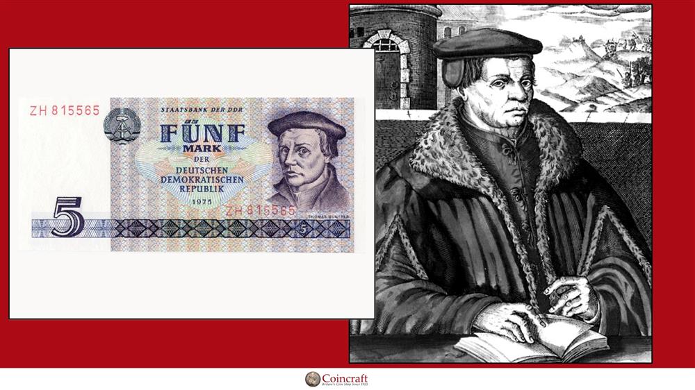 East Germany five marks dedicated to Thomas Muntzer - Coincraft